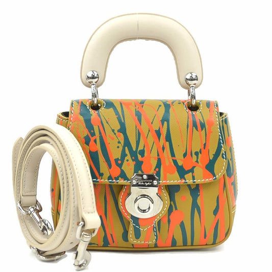 Burberry Beige Brown Green Orange Leather Handbag Shoulder Bag ( )