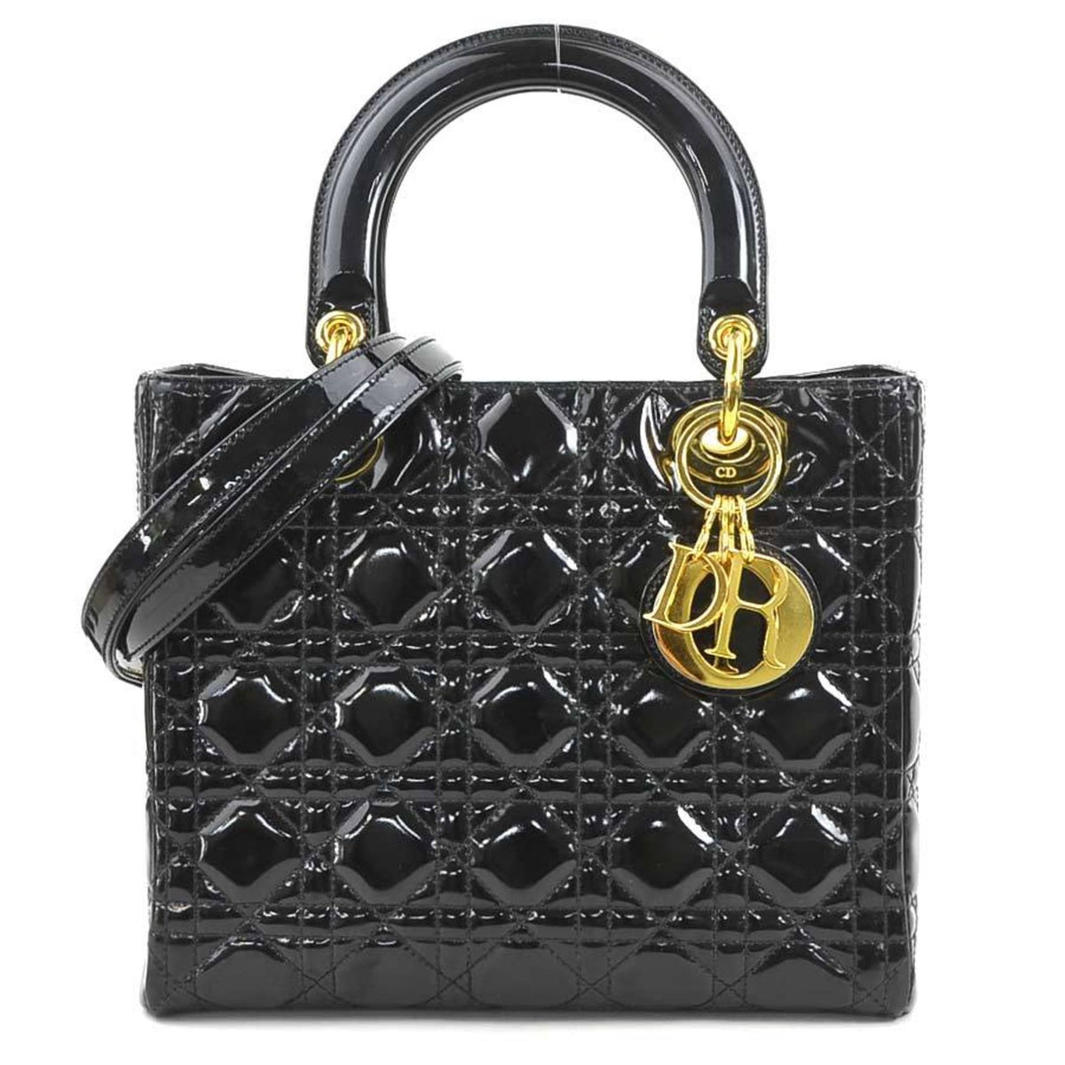 Christian Dior Black Patent Leather Handbag Shoulder Bag Leather Rovelle Bags