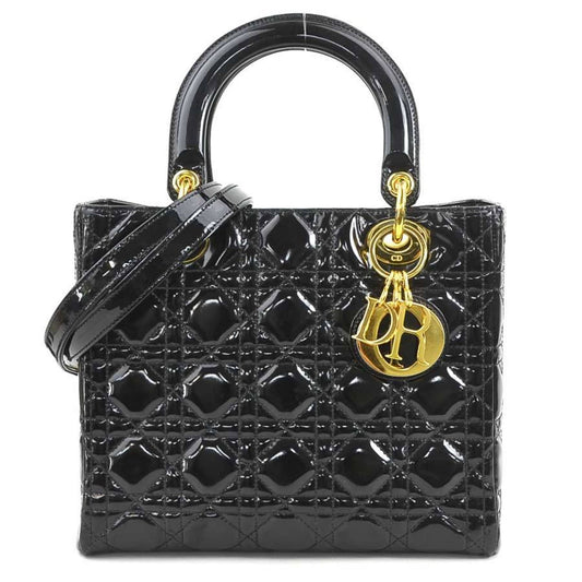 Christian Dior Black Patent Leather Handbag Shoulder Bag Leather Rovelle Bags
