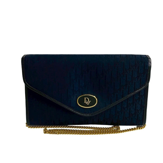 Christian Dior Navy Leather Canvas Shoulder Bag Leather Rovelle Bags