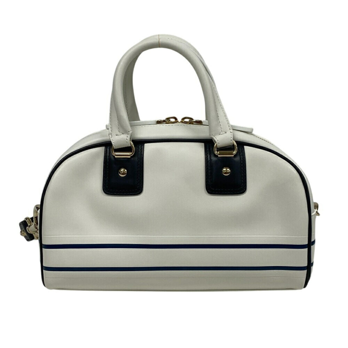 Christian Dior Navy White Leather Handbag Leather Rovelle Bags