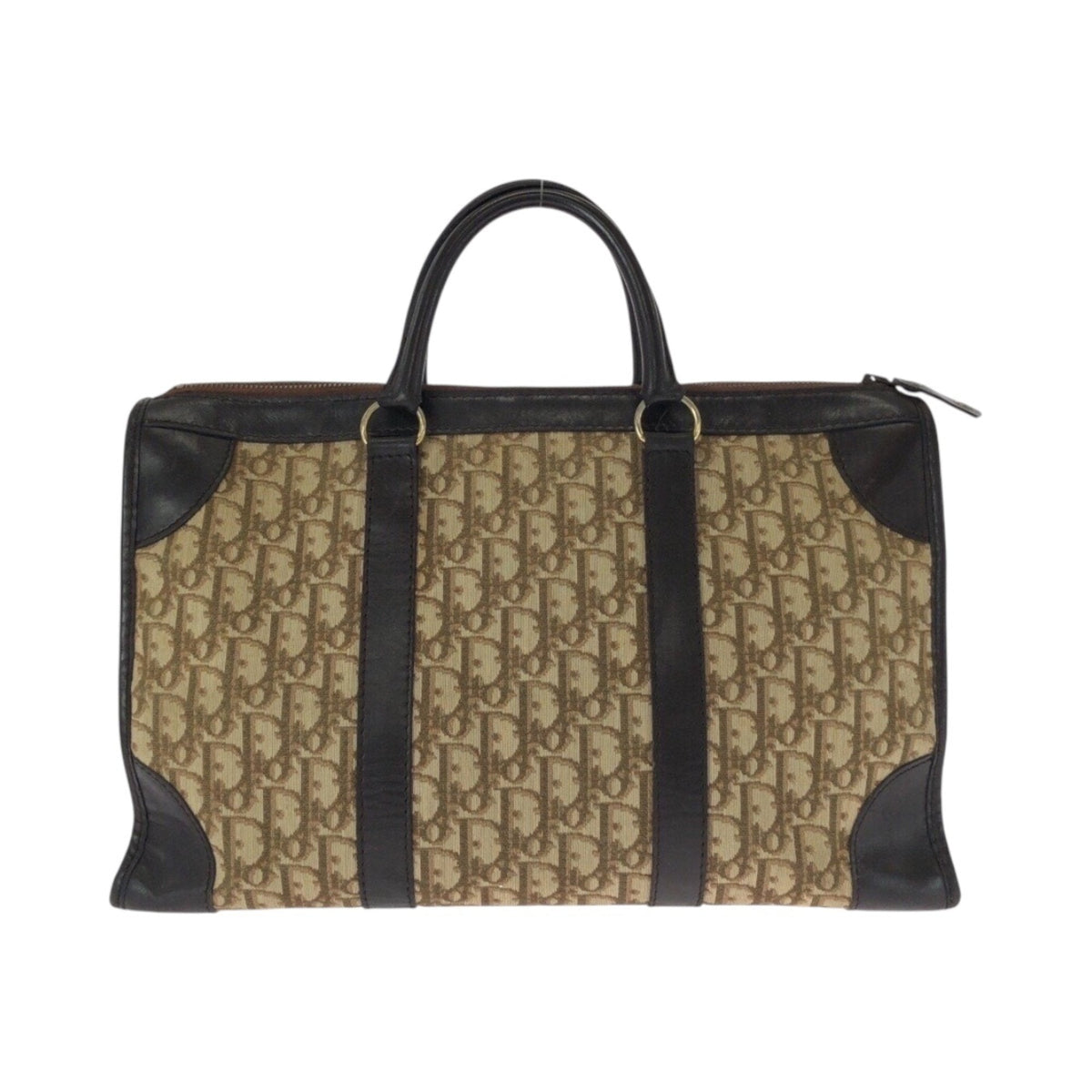 Christian Dior Beige Brown Canvas Leather Boston Bag Handbag Rovelle Bags