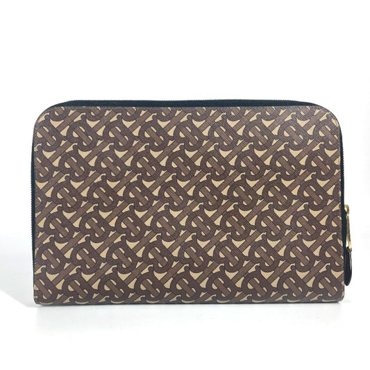 Burberry Brown Leather Canvas Clutch Bag Pouch ( )