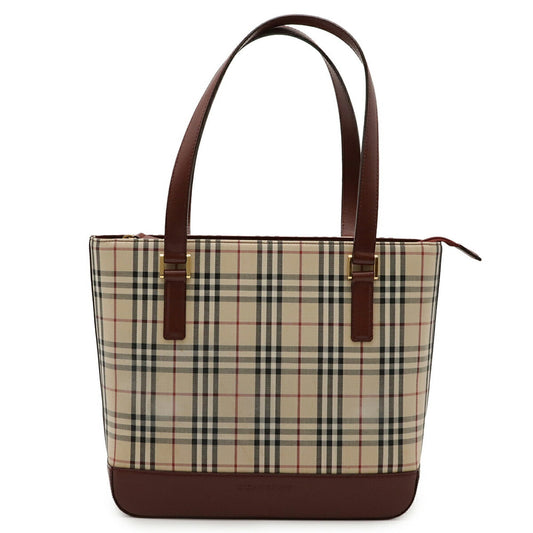 Burberry Beige Black Bordeaux Canvas Leather Handbag Tote Bag ( )