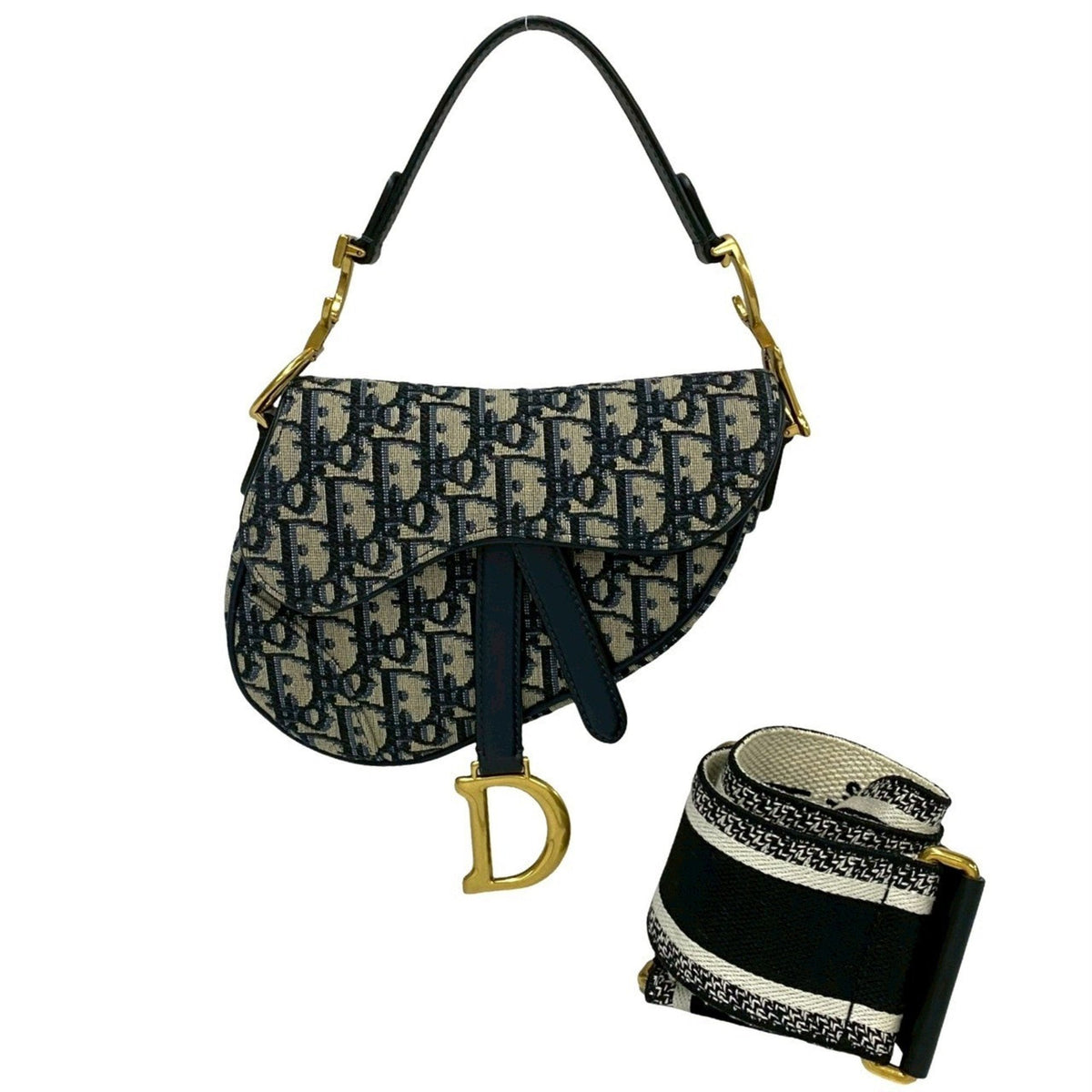 Christian Dior Navy Leather Canvas Saddle Bag Shoulder Bag Rovelle Bags