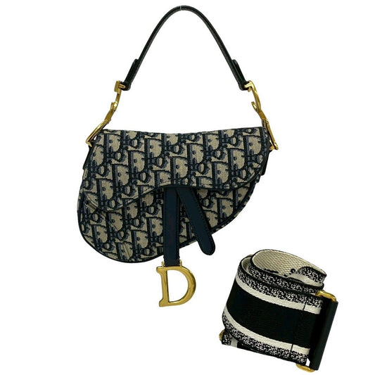 Christian Dior Navy Leather Canvas Saddle Bag Shoulder Bag Rovelle Bags