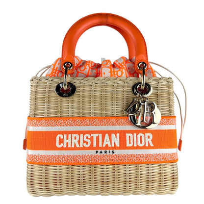 Christian Dior Neon Orange Straw Leather Canvas Handbag Shoulder Bag Rovelle Bags