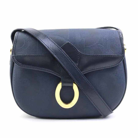 Christian Dior Navy Coated Canvas Leather Shoulder Bag Leather Rovelle Bags