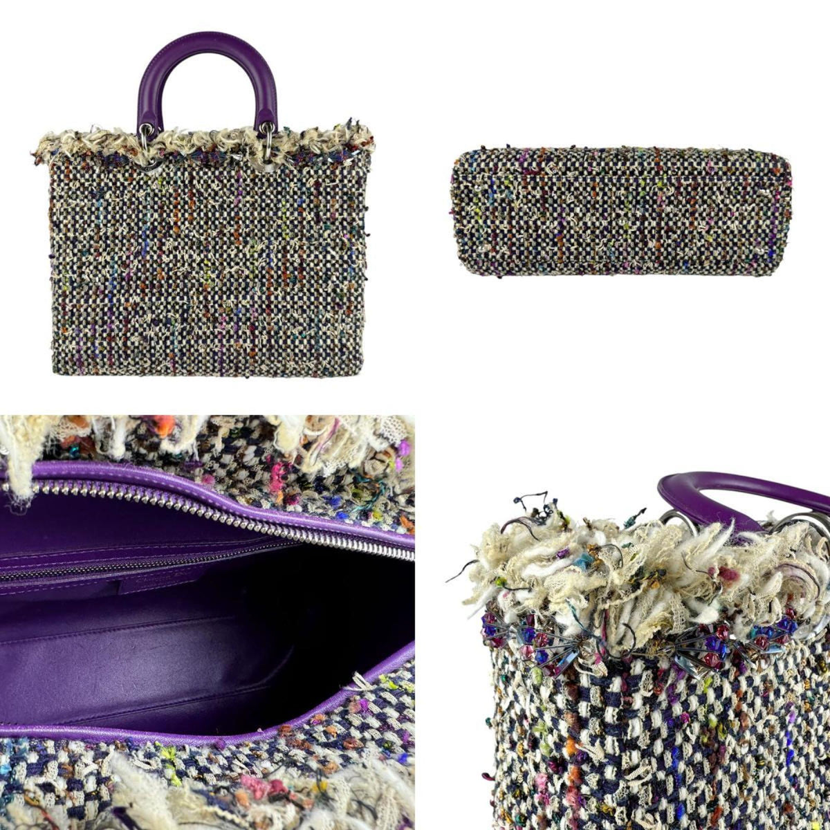 Christian Dior Multi-Color Purple Tweed Leather Handbag Shoulder Bag Rovelle Bags