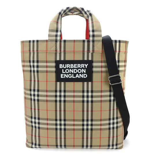 Burberry Beige Black Polyester Cotton Shoulder Bag Tote Bag ( )