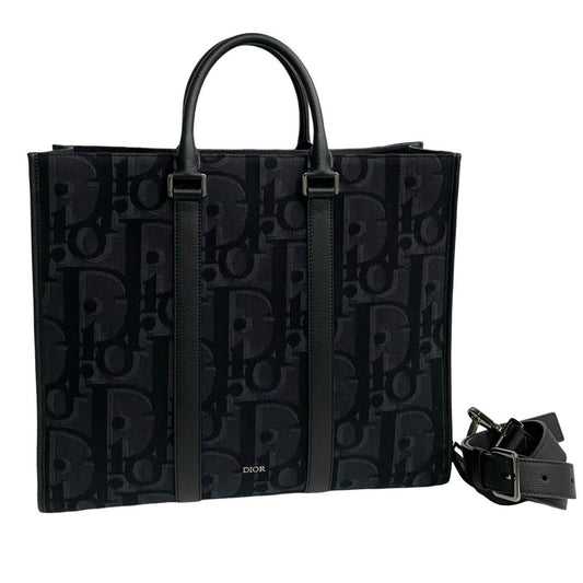 Christian Dior Black Leather Canvas Tote Bag Rovelle Bags
