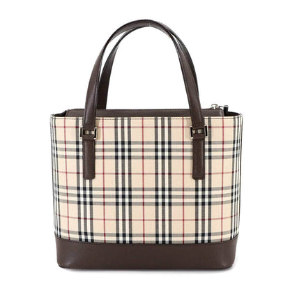 Burberry Beige Brown Canvas Leather Handbag ( )