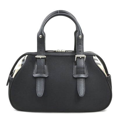 Burberry Beige Black Nylon Canvas Leather Handbag ( )