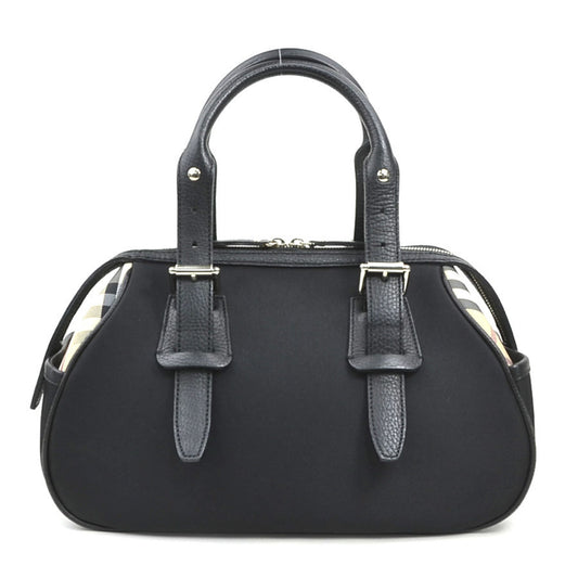 Burberry Beige Black Nylon Canvas Leather Handbag ( )