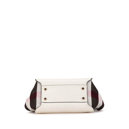 Burberry Black Red Color White Leather Canvas Handbag Tote Bag ( )