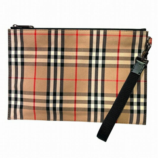 Burberry Beige Brown Canvas Leather Clutch Bag ( )