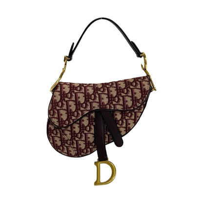Christian Dior Red Color Leather Canvas Handbag Saddle Bag Rovelle Bags