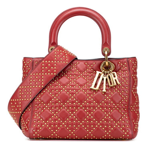 Christian Dior Lady Dior Red Color Leather Handbag Shoulder Bag Style 2 Rovelle Bags