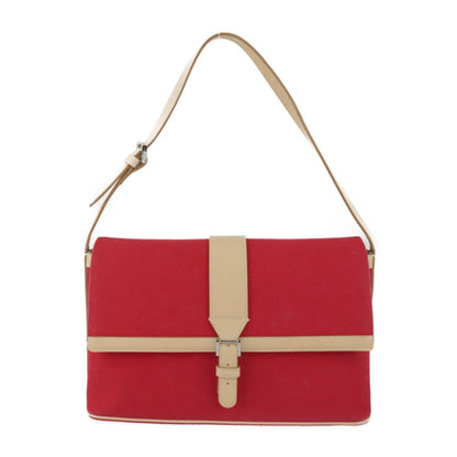 Burberry Beige Red Color Canvas Leather Handbag Shoulder Bag Tote Bag ( )