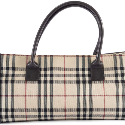 Burberry Beige Brown Canvas Leather Handbag ( )