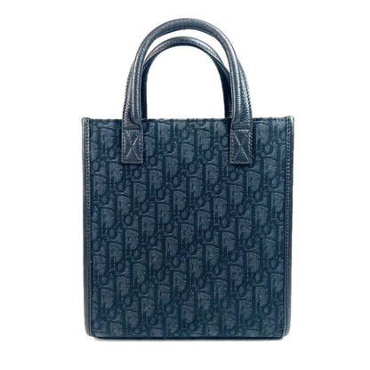 Christian Dior Black Dark Navy Canvas Leather Handbag Tote Bag Rovelle Bags