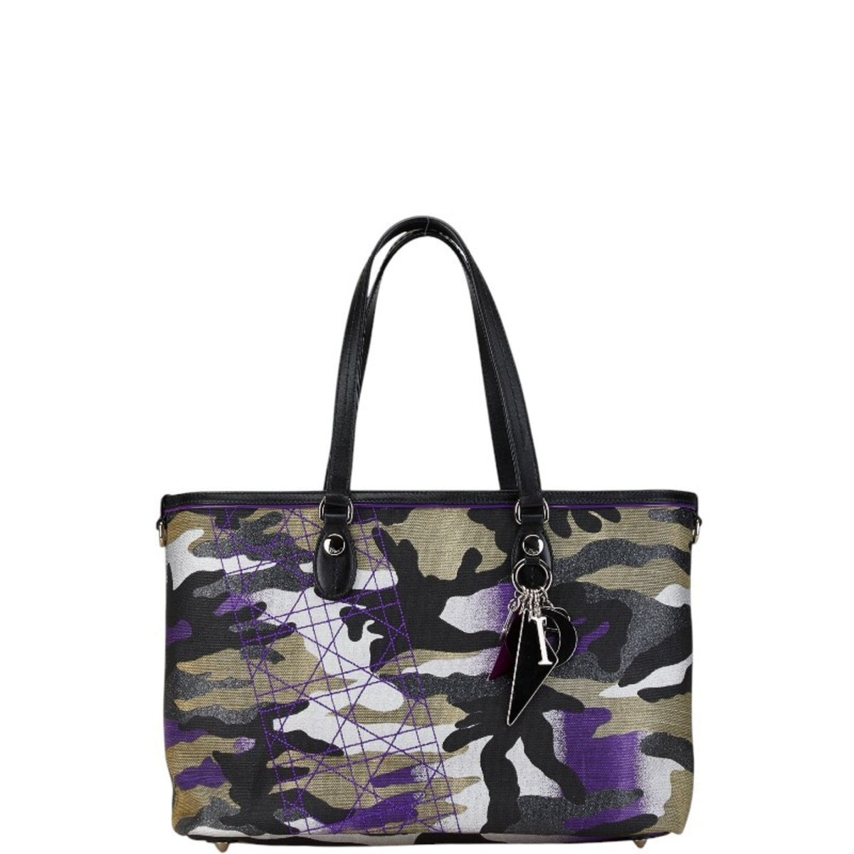 Christian Dior Black Multi-Color Purple Canvas Leather Tote Bag Rovelle Bags