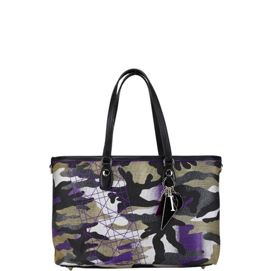 Christian Dior Black Multi-Color Purple Canvas Leather Tote Bag Rovelle Bags