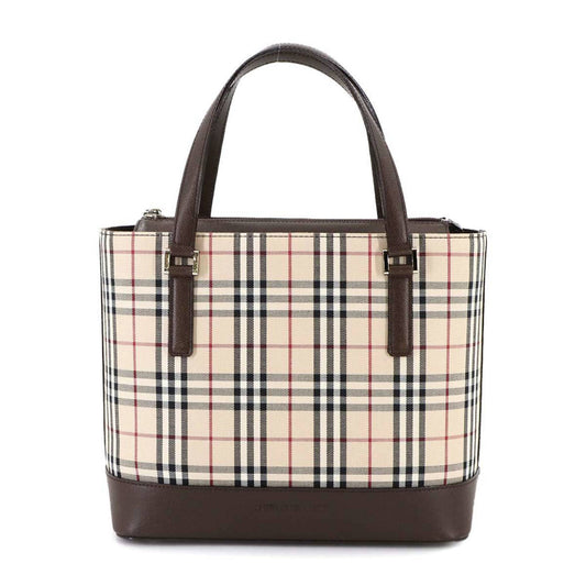 Burberry Beige Brown Canvas Leather Handbag ( )