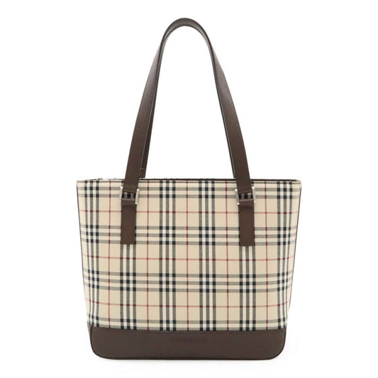 Burberry Beige Black Bordeaux Canvas Leather Shoulder Bag Tote Bag ( )