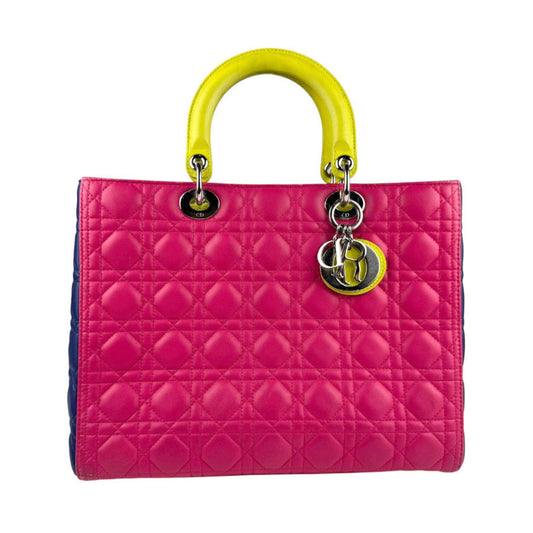 Christian Dior Blue Pink Yellow Leather Handbag Shoulder Bag Leather Rovelle Bags
