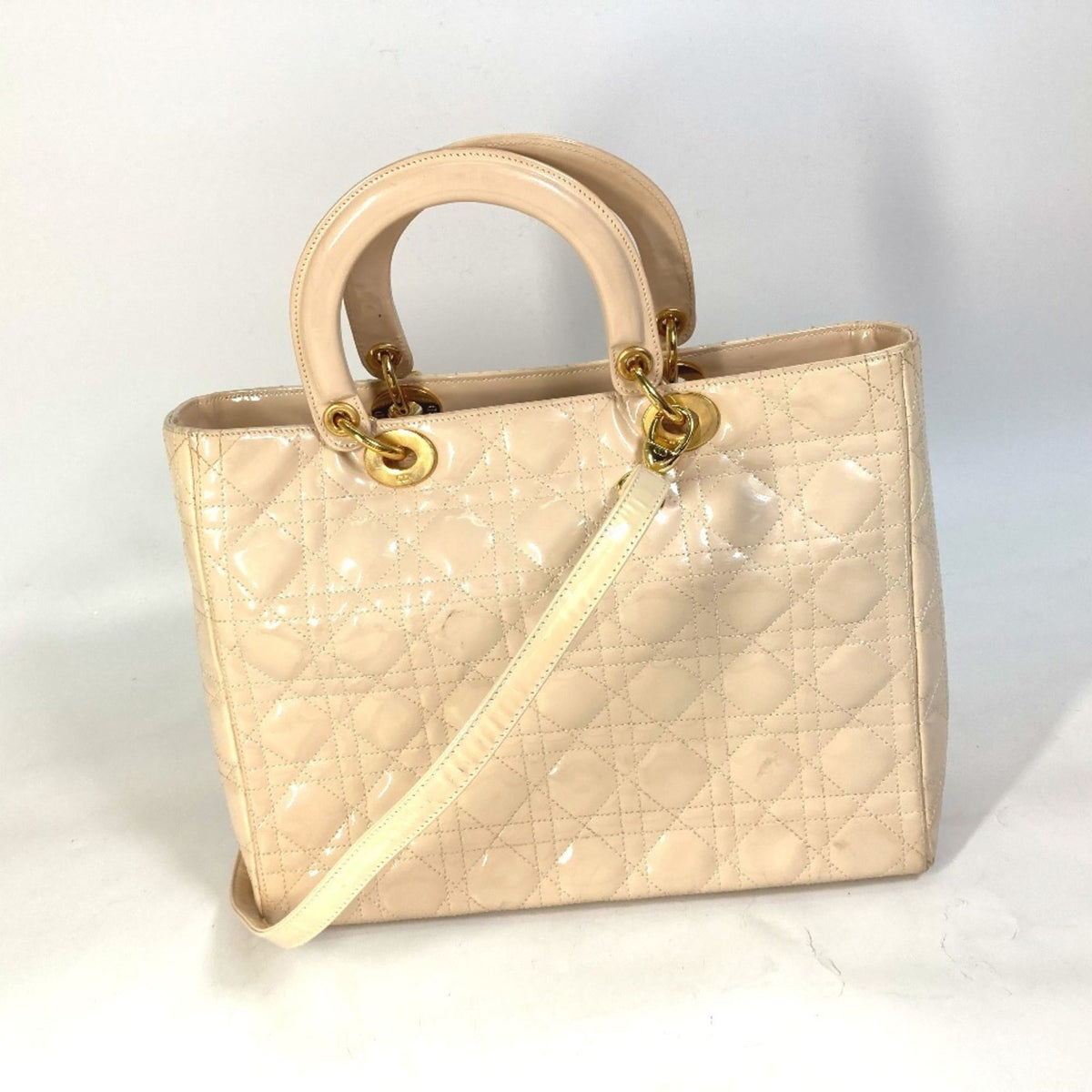 Christian Dior Beige Patent Leather Handbag Shoulder Bag Rovelle Bags