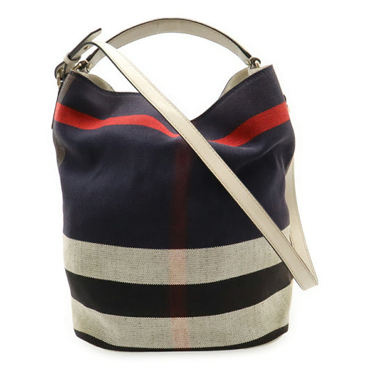 Burberry Black Red Color White Canvas Leather Shoulder Bag Tote Bag ( )