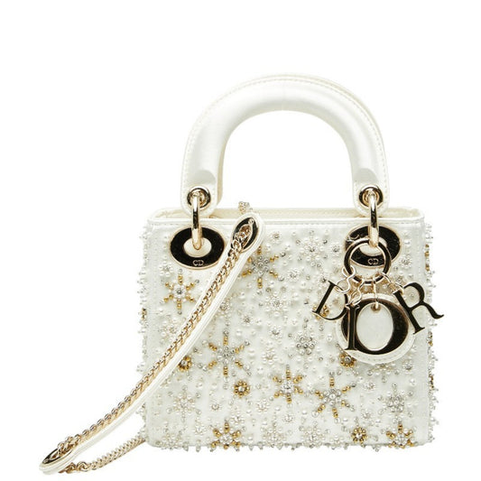 Christian Dior Lady Dior White Silk Handbag Shoulder Bag Rovelle Bags