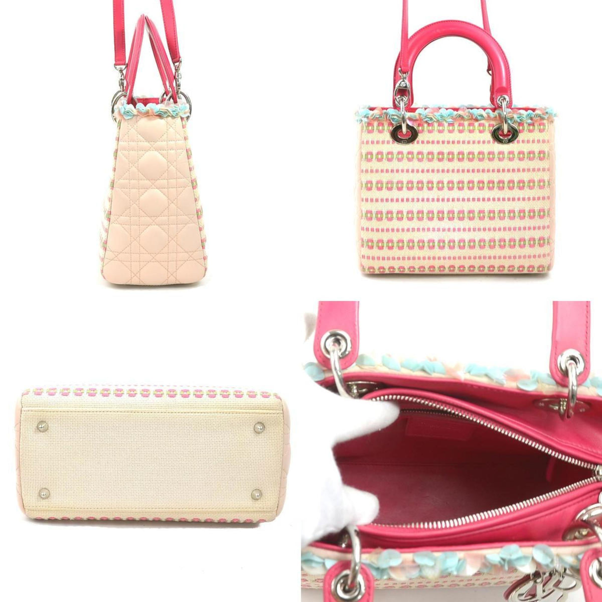Christian Dior Pink Canvas Leather Handbag Shoulder Bag Rovelle Bags