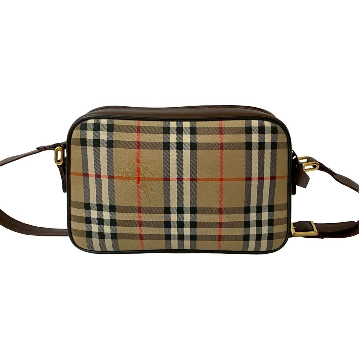 Burberry Beige Black Brown Red Color Canvas Leather Pochette Shoulder Bag ( )
