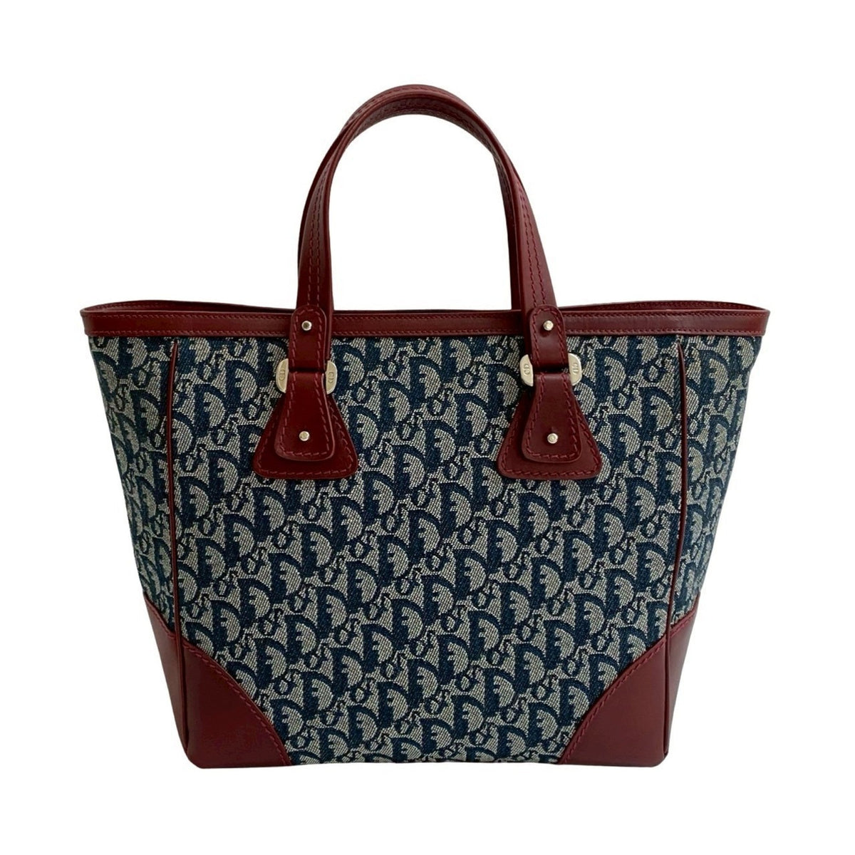 Christian Dior Navy Wine Canvas Leather Handbag Tote Bag Leather Rovelle Bags