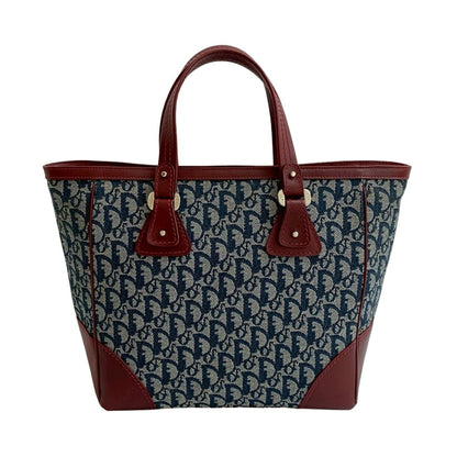 Christian Dior Navy Wine Canvas Leather Handbag Tote Bag Leather Rovelle Bags