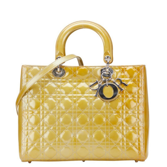 Christian Dior Lady Dior Yellow Patent Leather Handbag Shoulder Bag Rovelle Bags