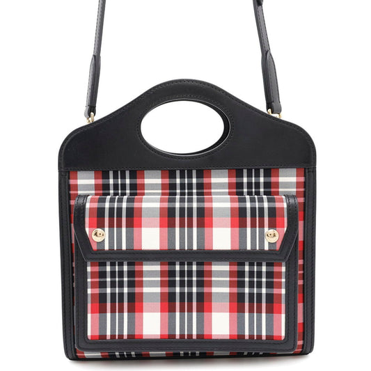 Burberry Black Red Color Nylon Leather Handbag Shoulder Bag ( )