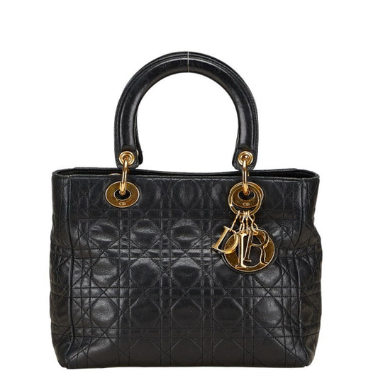 Christian Dior Lady Dior Black Leather Handbag Leather Rovelle Bags