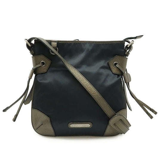 Burberry Black Metallic Brown Nylon Leather Shoulder Bag ( )