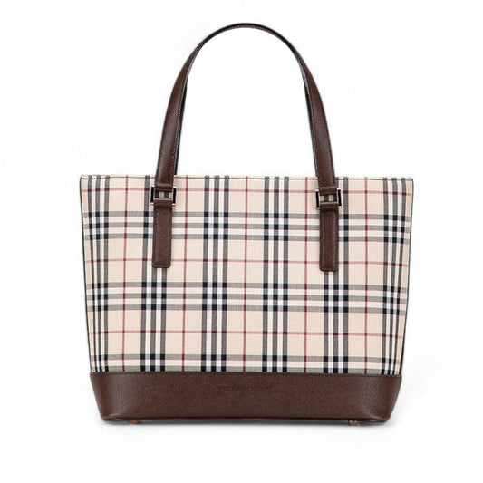 Burberry Beige Brown Canvas Leather Tote Bag ( )