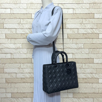 Christian Dior Lady Dior Black Leather Shoulder Bag Leather Rovelle Bags