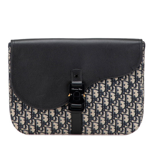 Christian Dior Beige Navy Black Canvas Leather Clutch Bag Rovelle Bags