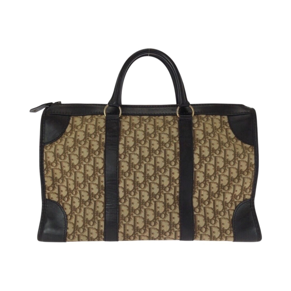Christian Dior Beige Brown Canvas Leather Boston Bag Handbag Rovelle Bags