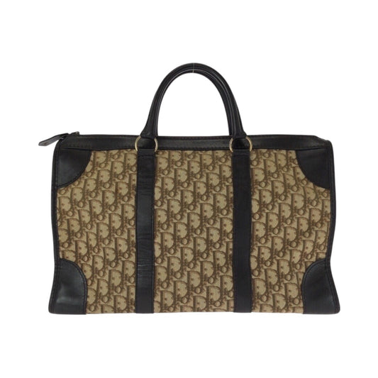 Christian Dior Beige Brown Canvas Leather Boston Bag Handbag Rovelle Bags