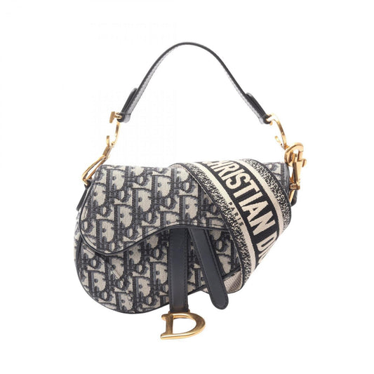 Christian Dior Beige Black Blue Canvas Leather Handbag Rovelle Bags