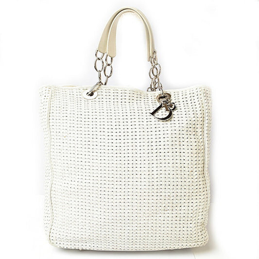 Christian Dior Lady Dior Silver White Leather Tote Bag Rovelle Bags