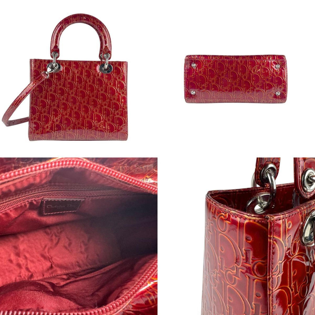 Christian Dior Red Color Patent Leather Handbag Shoulder Bag Rovelle Bags