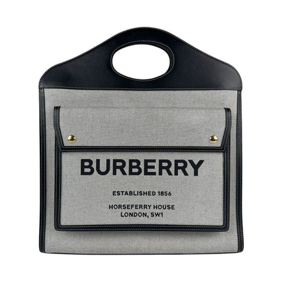 Burberry Black Gray Canvas Leather Handbag Shoulder Bag ( )